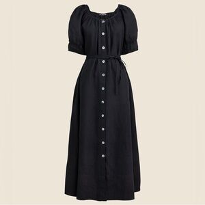Jcrew Button Up Midi Dress In Linen Black New Without Tags Size L